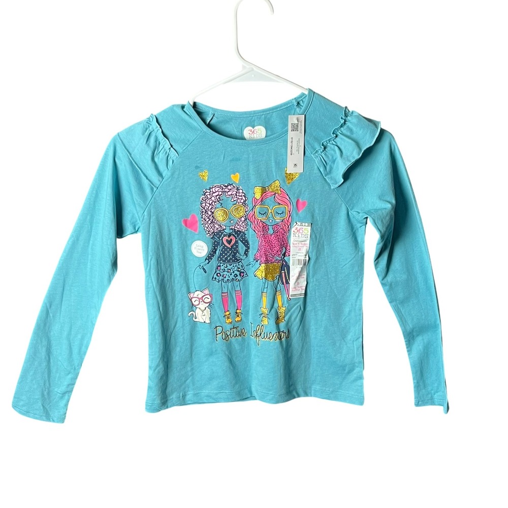 365 Kids from Garanimals Long Sleeve Ruffle Tee Girls 8 Aqua Positive Influencer - Picture 12 of 15